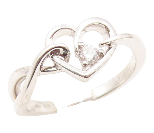 925 Sterling Silver Vintage Ring Round CZ Elegant Love Heart Band  Sz 7  RG35229