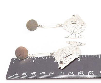 925 Sterling Silver Vintage Earrings MEXICO Onyx Eyed Tropical Fish  EG13586