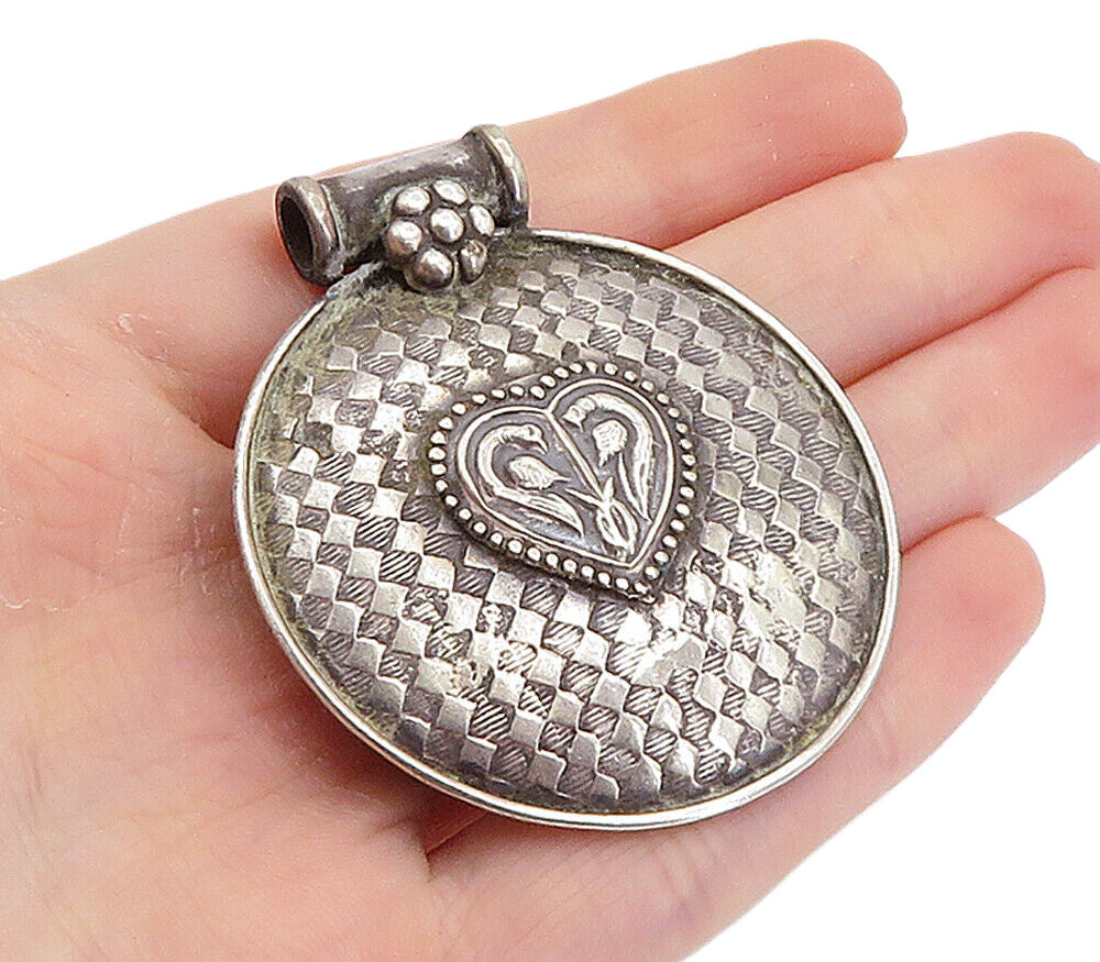 925 Sterling Silver  Vintage Antique Dark Tone Love Heart Slide Pendant PT5958