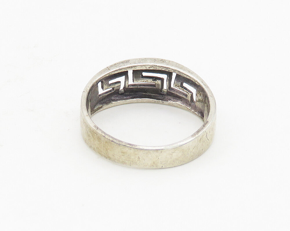 925 Sterling Silver  Vintage Shiny Greek Key Cutout Band Ring Sz 8  RG18479