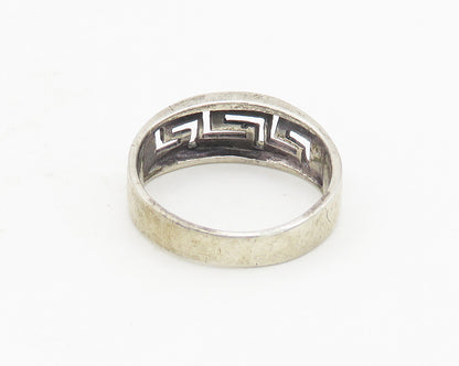 925 Sterling Silver  Vintage Shiny Greek Key Cutout Band Ring Sz 8  RG18479