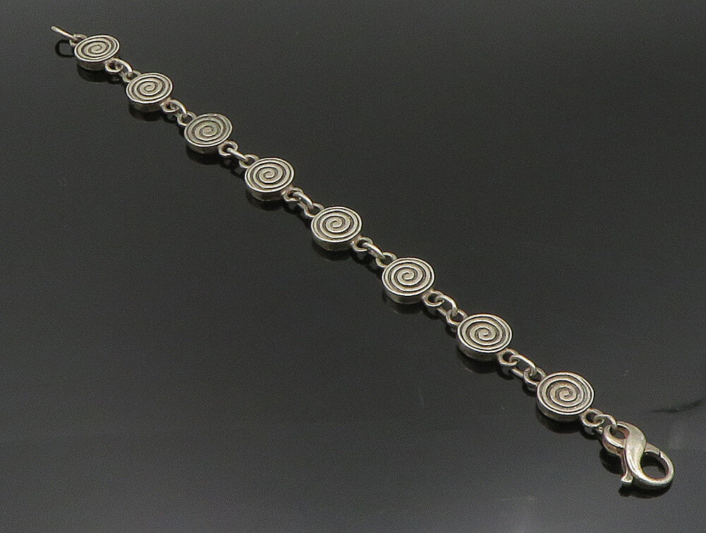 925 Sterling Silver  Vintage Engraved Spiral Pattern Chain Bracelet  BT9405