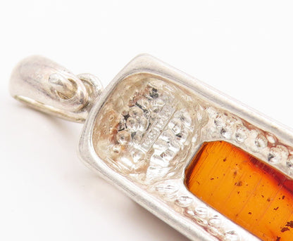925 Sterling Silver Vintage Pendant Honey Amber Solid Geometric Charm  PT25685
