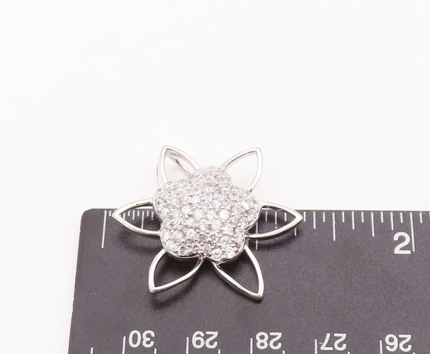 925 Sterling Silver Vintage Pendant Solid Cutout CZ Beaded Flower  PT23067
