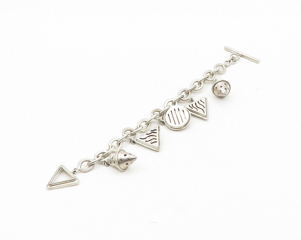 NR 925 Sterling Silver Vintage Shiny Multi Shape Charm Bracelet BT7542