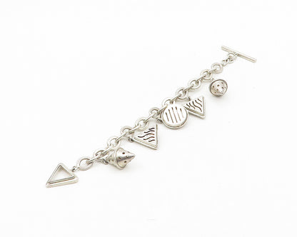 NR 925 Sterling Silver Vintage Shiny Multi Shape Charm Bracelet BT7542