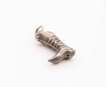 925 Sterling Silver Vintage Pendant Antique Dark Tone Winter Boot Charm  PT24633