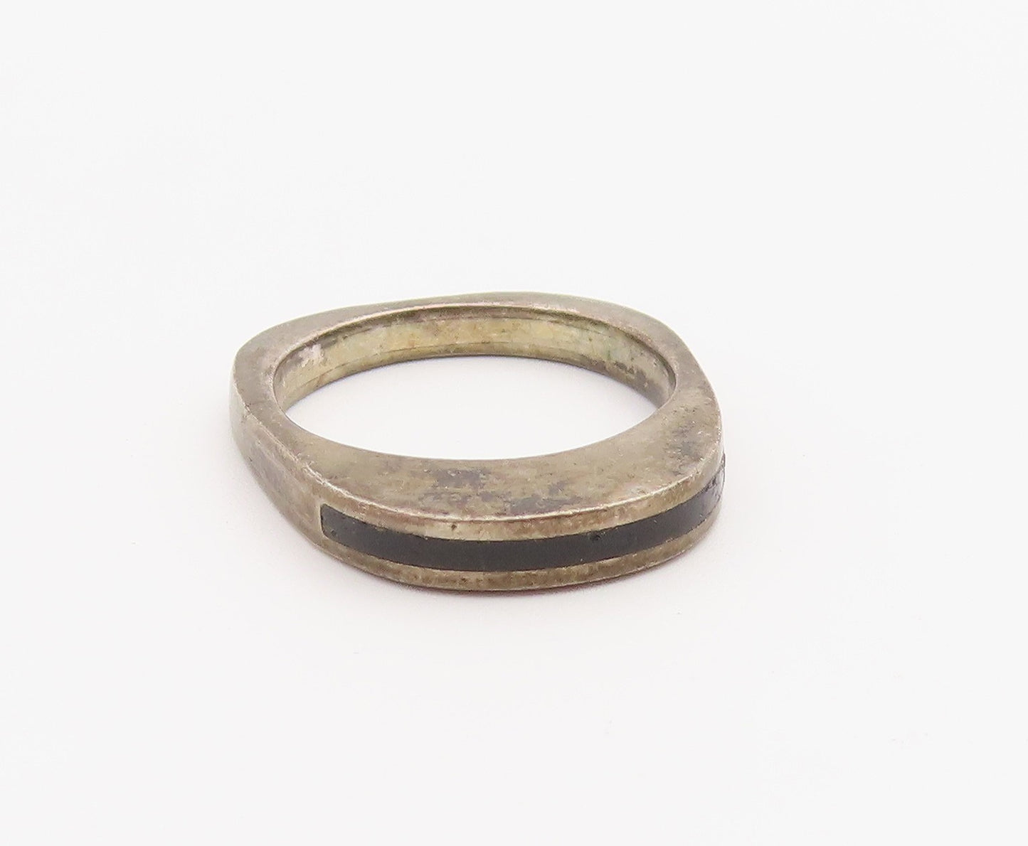 925 Sterling Silver Vintage Ring Classic Geometric Inlay Band  Sz 6.5  RG36653