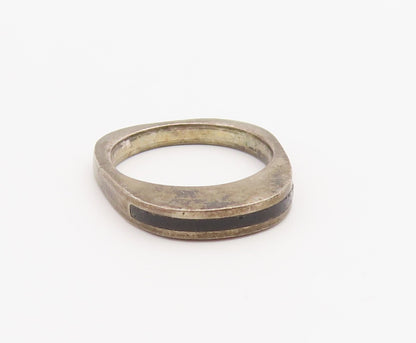925 Sterling Silver Vintage Ring Classic Geometric Inlay Band  Sz 6.5  RG36653