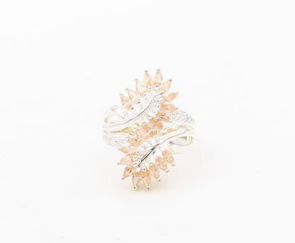 925 Sterling Silver Vintage Ring Marquise Cut Floral Topaz Bypass Sz 7.5 RG31132