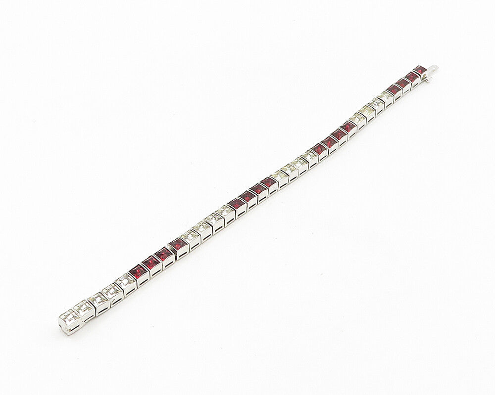 DORSON'S 925 Silver  Vintage Cubic Zirconia & Red Topaz Chain Bracelet  BT7462