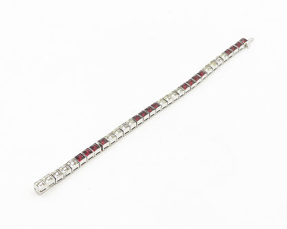 DORSON'S 925 Silver  Vintage Cubic Zirconia & Red Topaz Chain Bracelet  BT7462