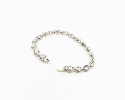 925 Sterling Silver  Shiny Cubic Zirconia Tear Drop Chain Bracelet  BT7551