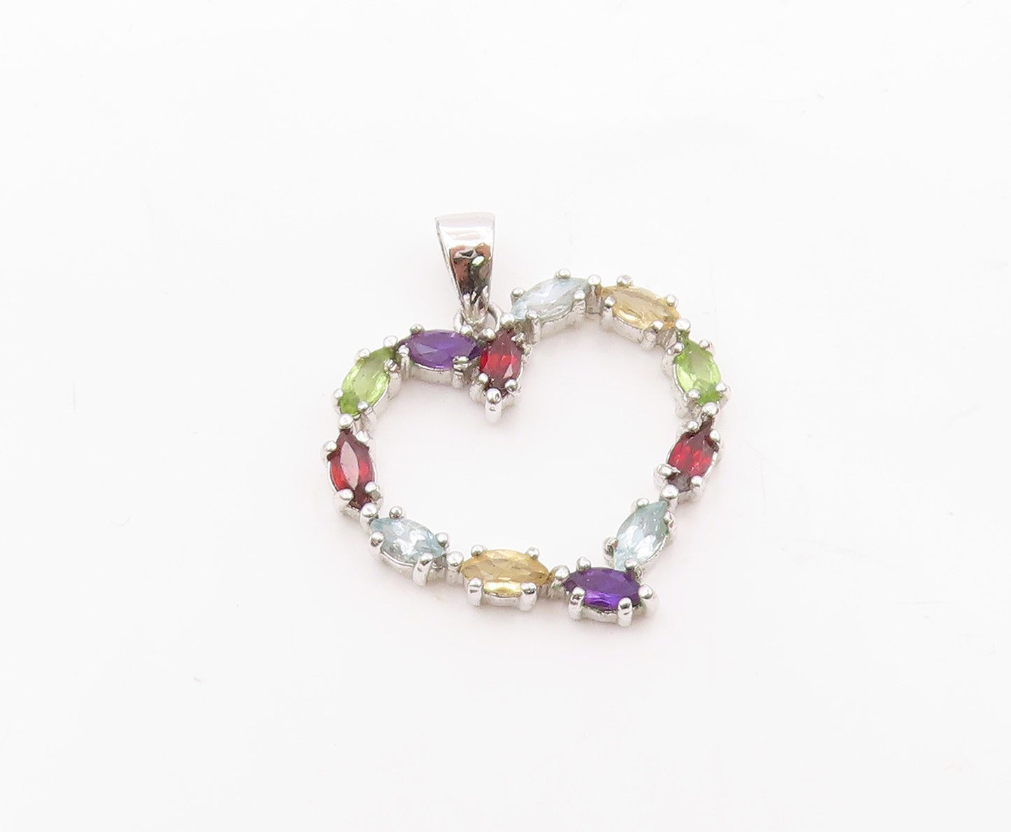 925 Silver  Vintage Marquise Peridot & Multi Stone Love Heart Pendant  PT21156