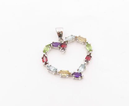 925 Silver  Vintage Marquise Peridot & Multi Stone Love Heart Pendant  PT21156