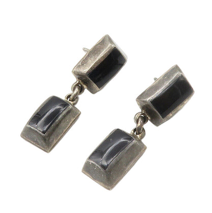 MEXICO 925 Sterling Silver  Vintage Inlaid Black Onyx Drop Earrings  EG7423