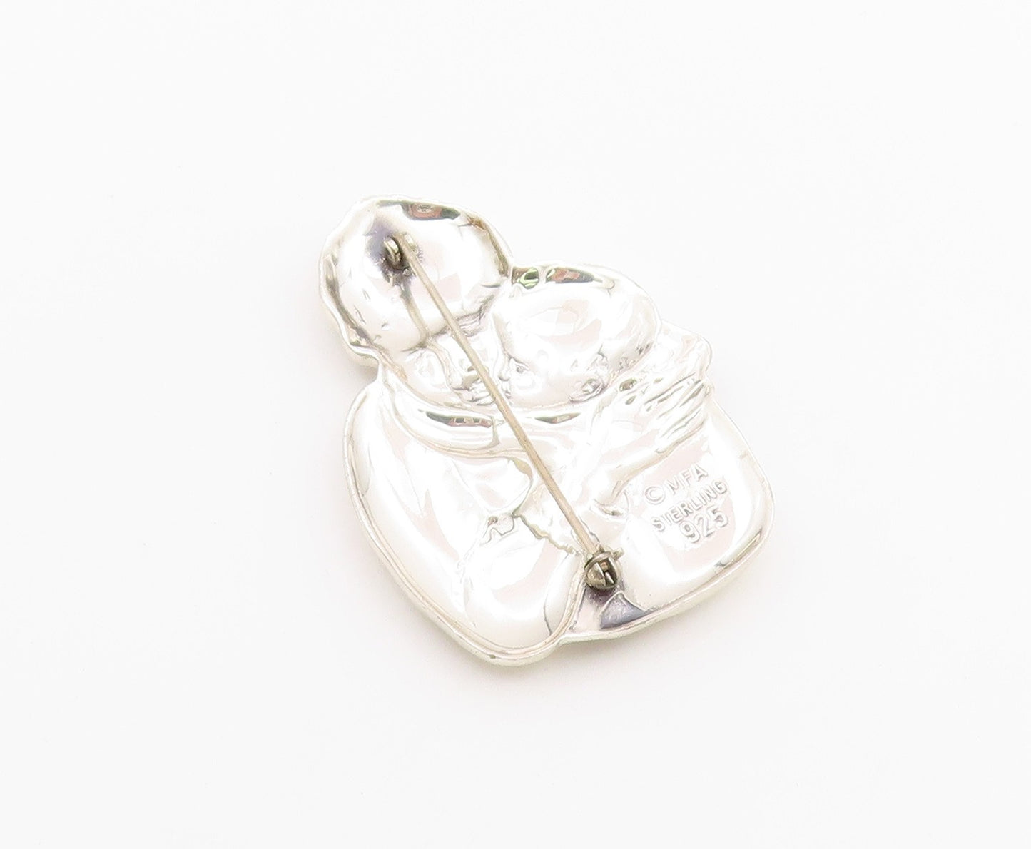 MFA 925 Sterling Silver  Vintage Shiny Mother & Child Hug Brooch Pin  BP9075