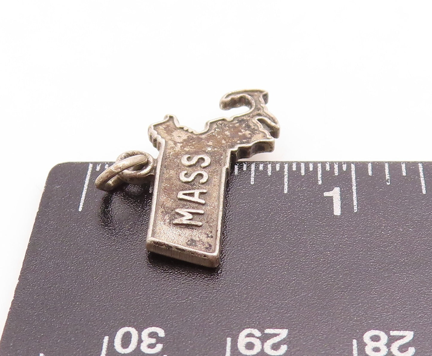 925 Sterling Silver Vintage Pendant Dark Tone Cutout Mass Map Charm  PT23742