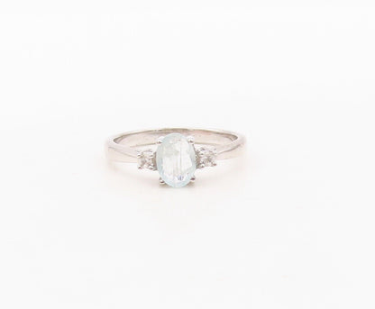925 Sterling Silver Vintage Ring Minimalist Round & Oval Cut Topaz Sz 7  RG29940