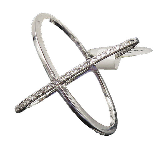 925 Sterling Silver  White Topaz Shiny Orbit Design Band Ring Sz 6  RG10667