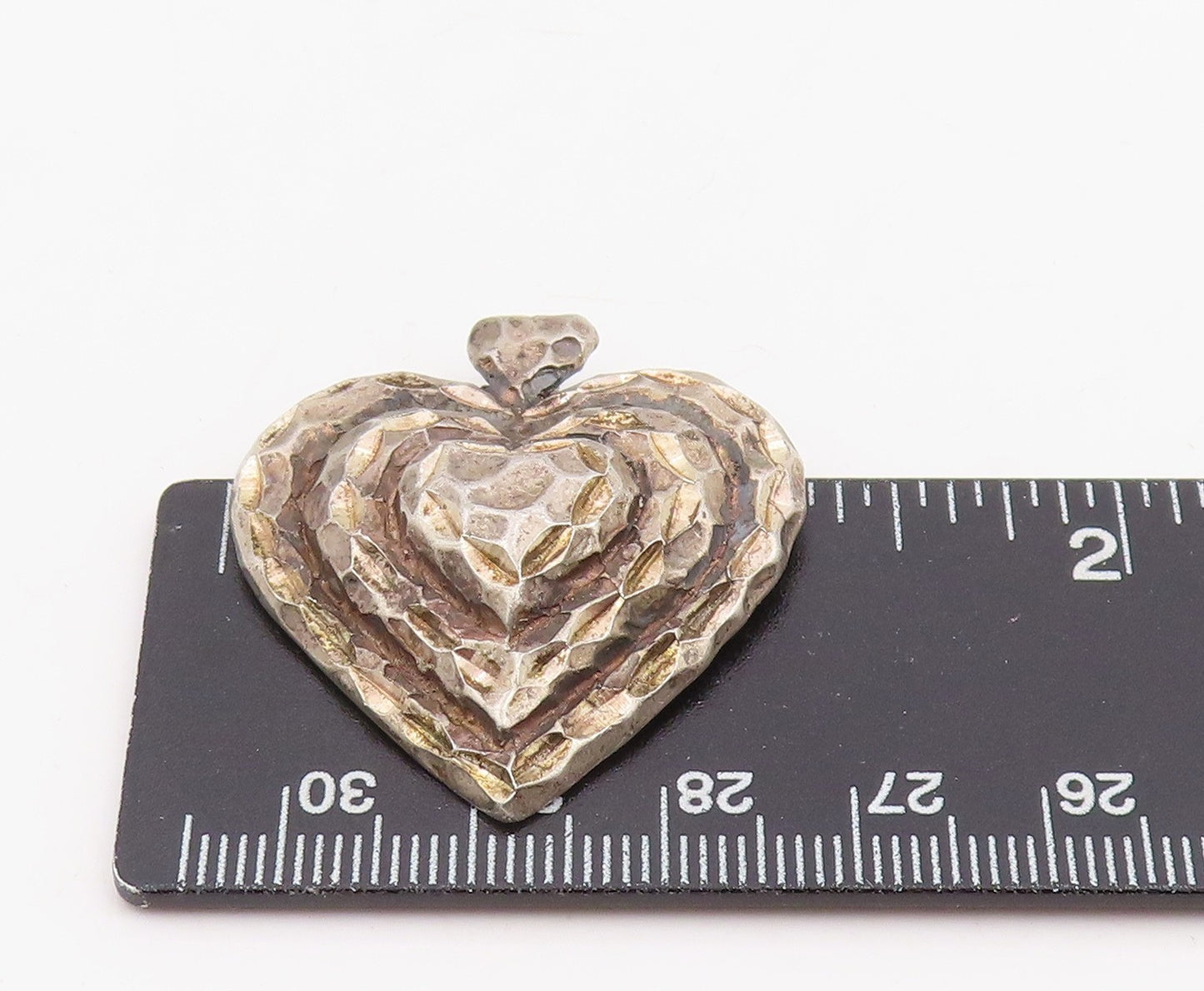 925 Sterling Silver Vintage Pendant Classic Hammered Love Heart Charm  PT25888