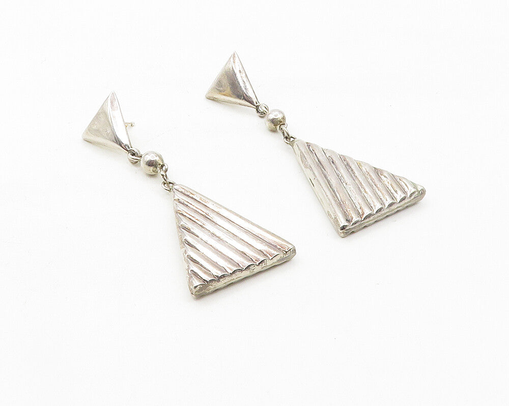 925 Sterling Silver  Vintage Shiny Triangle Linked Dangle Earrings  EG5466