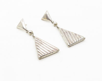 925 Sterling Silver  Vintage Shiny Triangle Linked Dangle Earrings  EG5466
