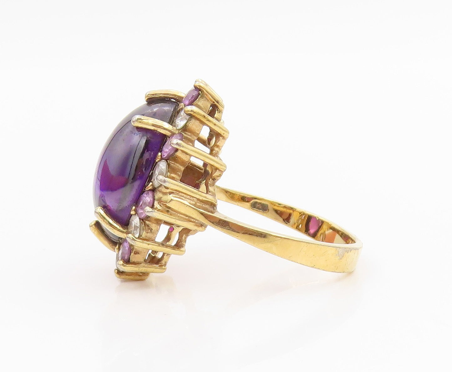 925 Sterling Silver Vintage Ring Gold Plated Cabochon Amethyst Band Sz 9 RG34264