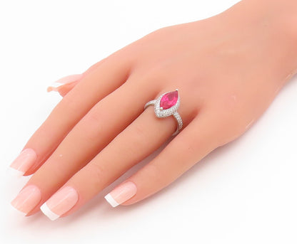 925 Sterling Silver Vintage Ring Marquise Ruby Halo CZ Statement  Sz 7  RG34875