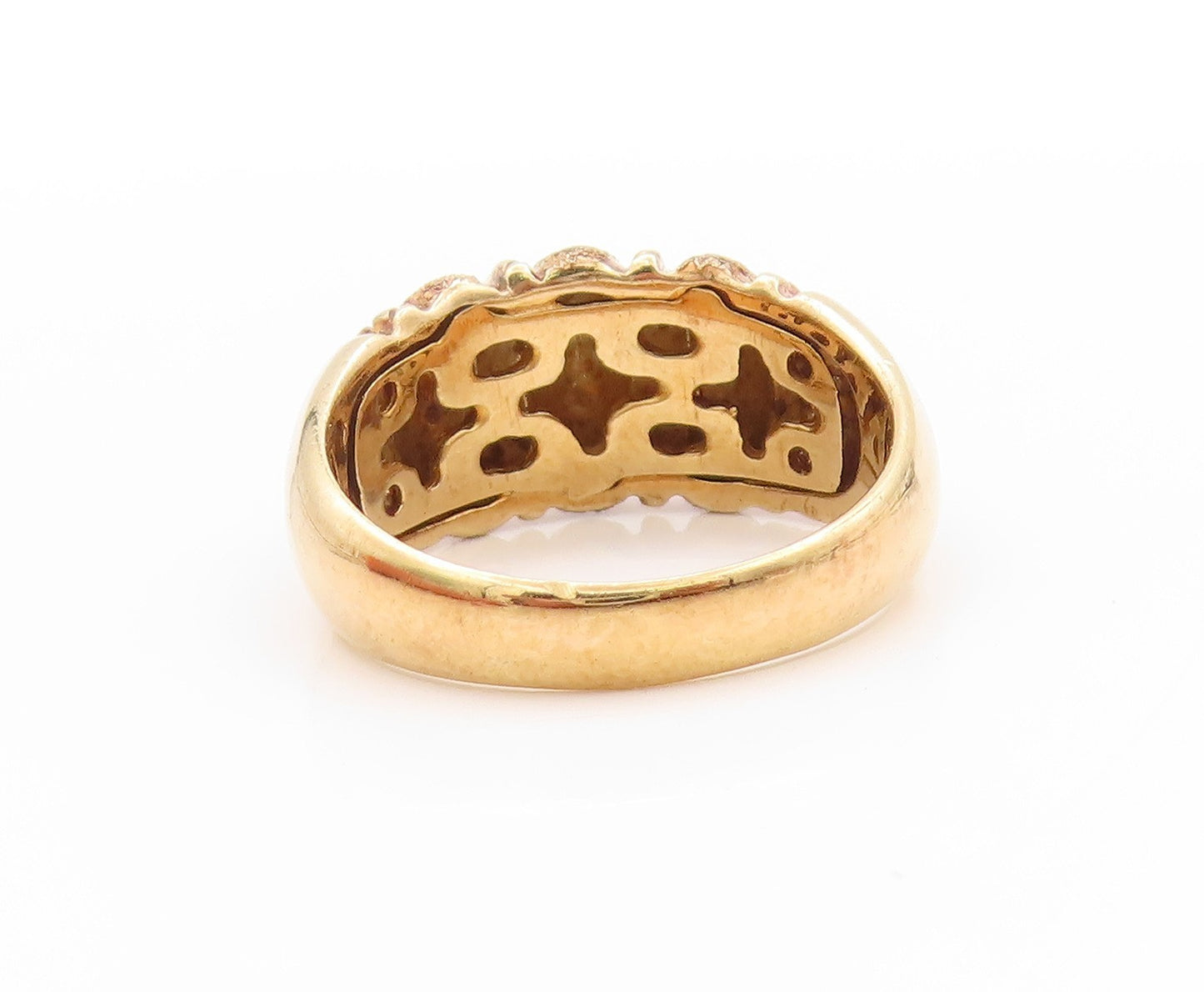 925 Sterling Silver Vintage Ring Gold Plated Domed Grooved Design  Sz 9  RG32817