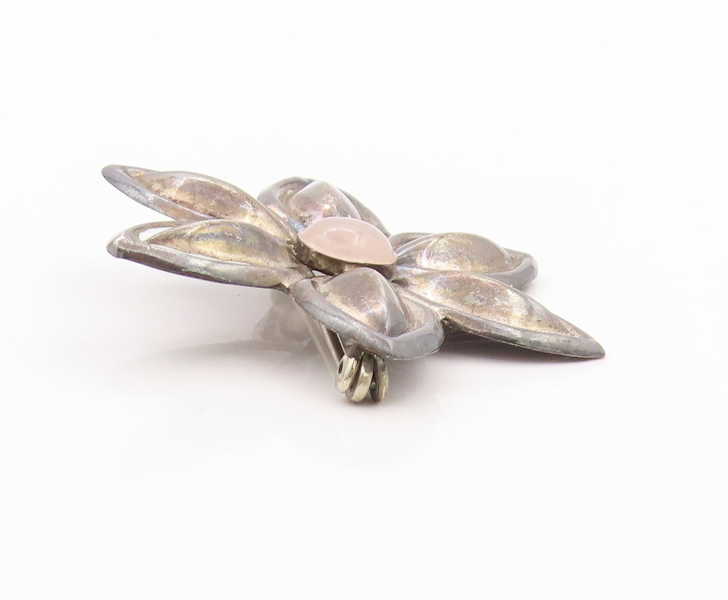 925 Sterling Silver Vintage Brooch Cabochon Gemstone Cutout Flower  BP11624