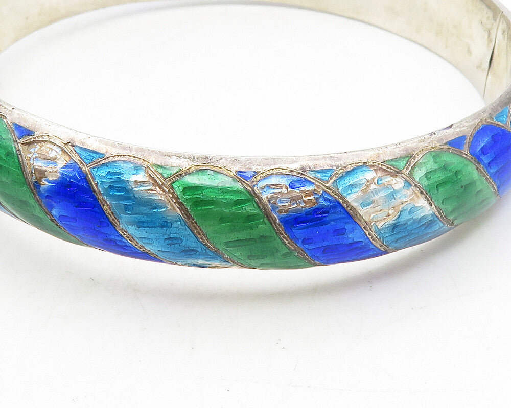 SIAM 925 Sterling Silver  Vintage Enamel Coated Pattern Bangle Bracelet BT4362