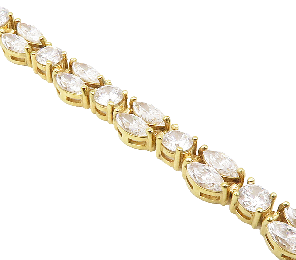 925 Sterling Silver  Shiny Cubic Zirconia Gold Plated Chain Bracelet  BT5946