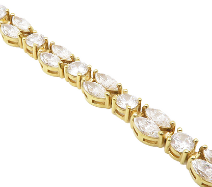 925 Sterling Silver  Shiny Cubic Zirconia Gold Plated Chain Bracelet  BT5946