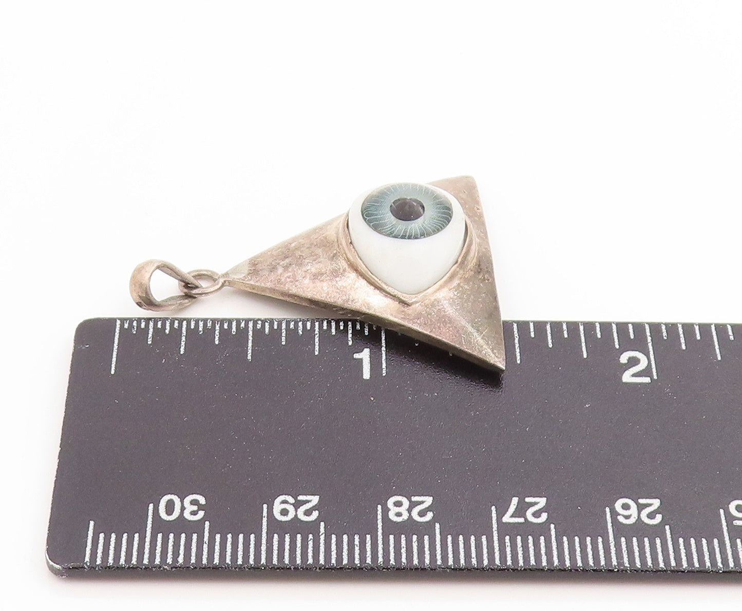 925 Sterling Silver Vintage Pendant Evil Eye Geometric Triangle Charm  PT26134