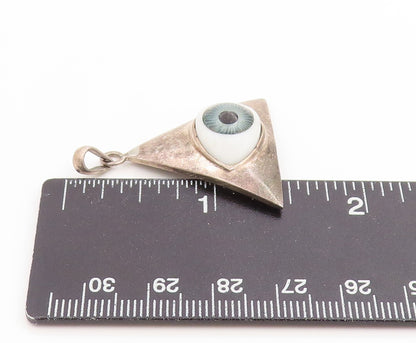 925 Sterling Silver Vintage Pendant Evil Eye Geometric Triangle Charm  PT26134
