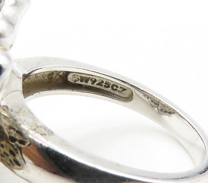 925 Silver  Cubic Zirconia & Hematite Flower Motif Cocktail Ring Sz 6  RG15123
