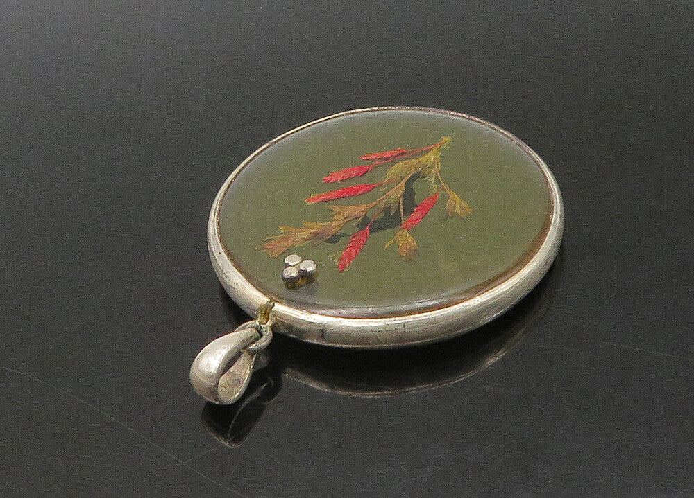 925 Sterling Silver Vintage Abalone Shell Double Sided Floral Pendant PT18133