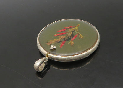 925 Sterling Silver Vintage Abalone Shell Double Sided Floral Pendant PT18133