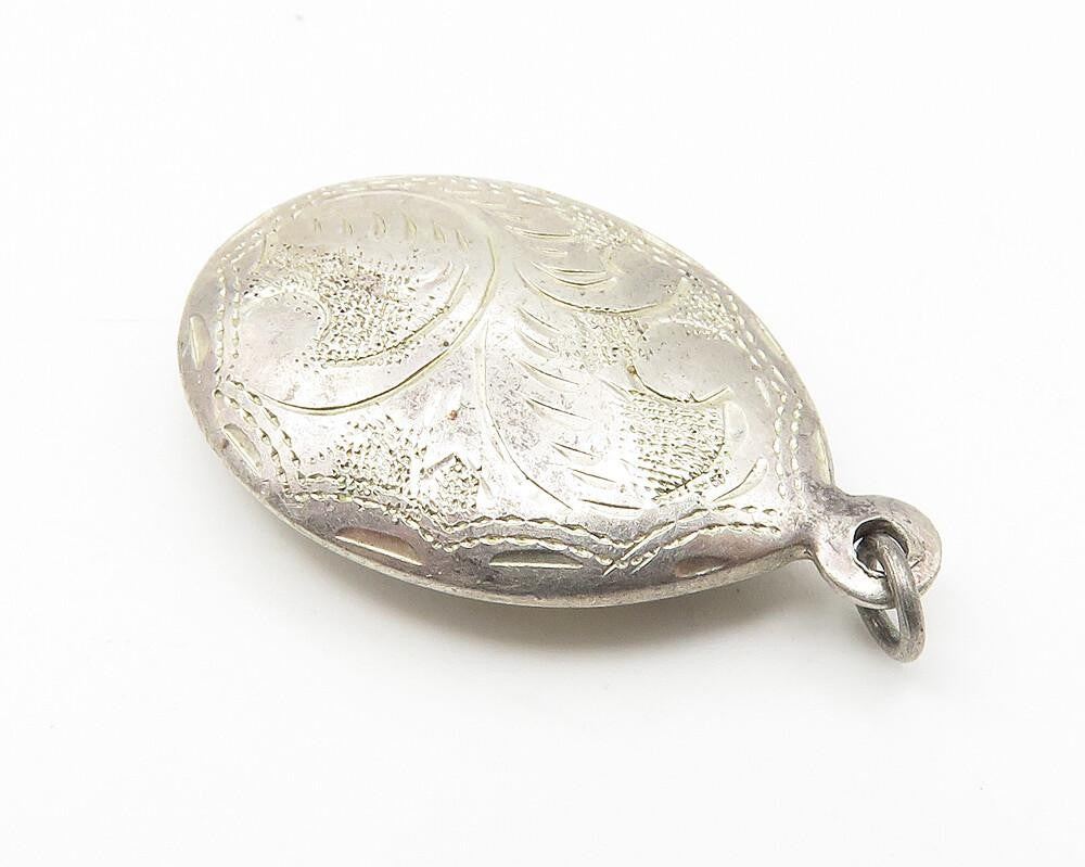 925 Sterling Silver  Vintage Floral Vine Etched Hollow Oval Pendant  PT8443