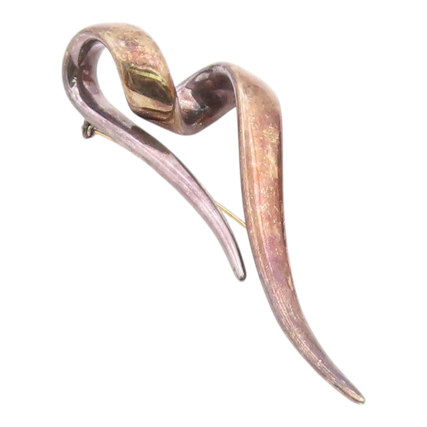 DESIGNER 925 Sterling Silver Vintage Large Love Heart Ribbon Brooch Pin BP9000