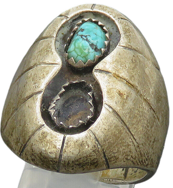 PETE PAQUIN ZUNI 925 Silver  Vintage Antique Turquoise Band Ring Sz 9  RG20355