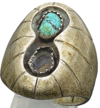 PETE PAQUIN ZUNI 925 Silver  Vintage Antique Turquoise Band Ring Sz 9  RG20355