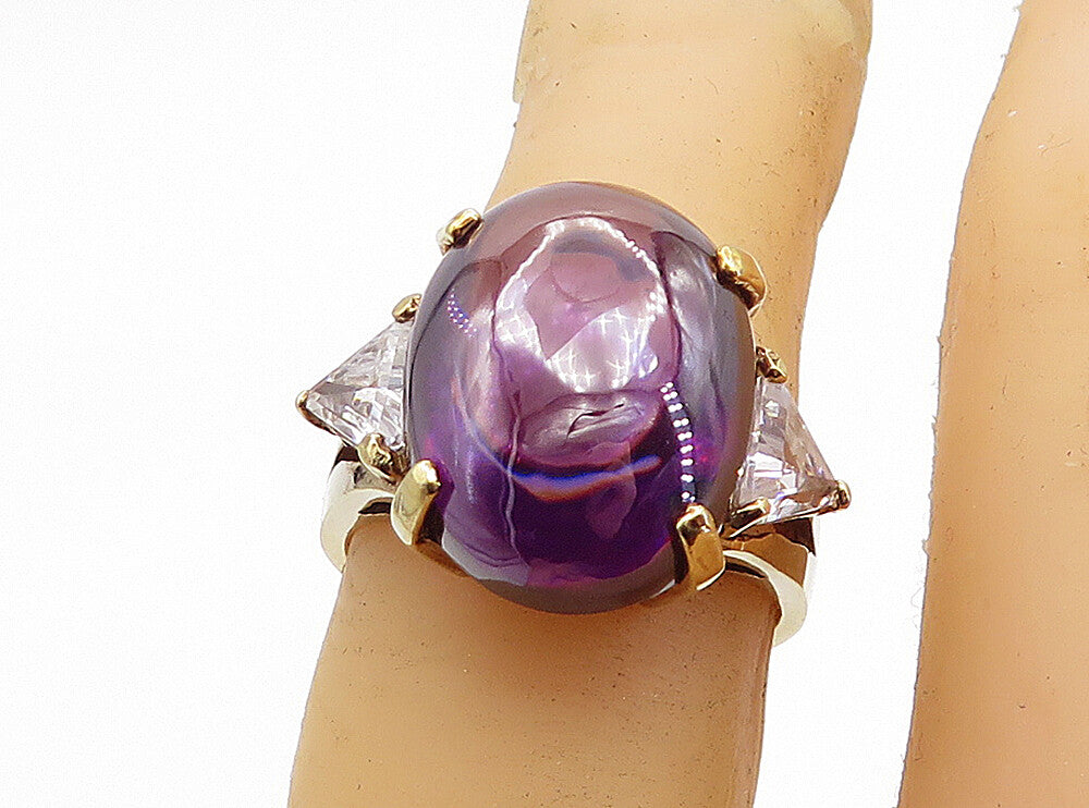 925 Sterling Silver  Amethyst & Topaz Gold Plated Cocktail Ring Sz 6  RG7295