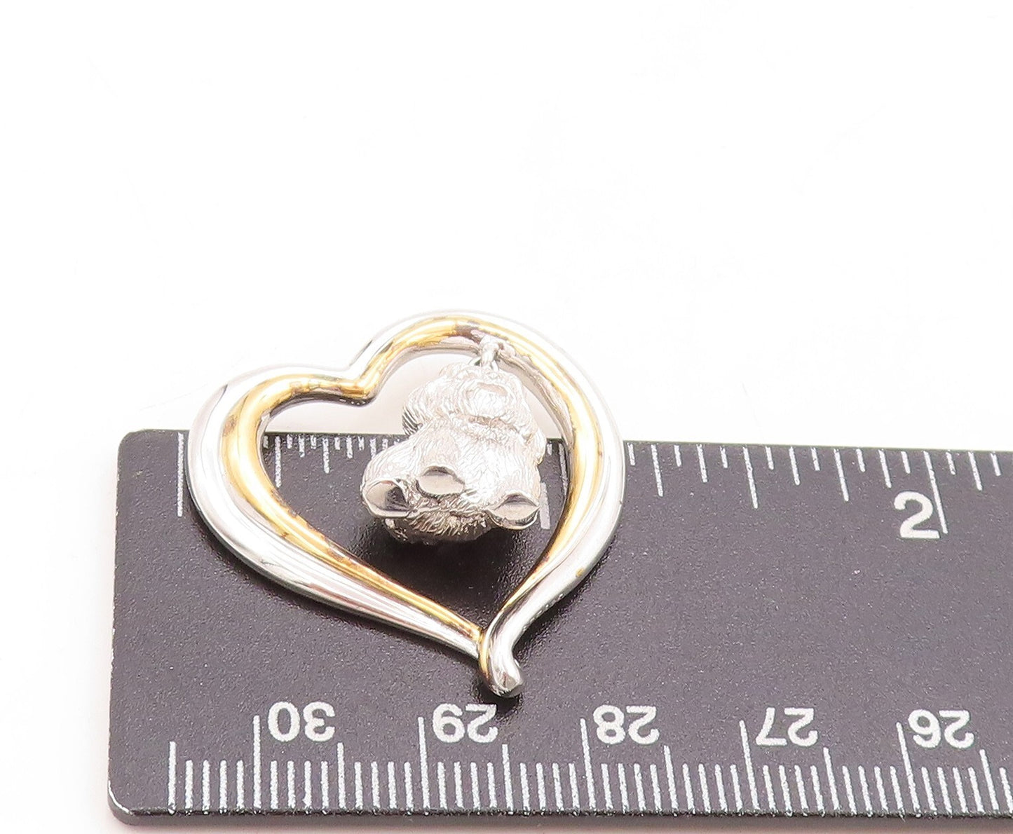 925 Sterling Silver Vintage Pendant Designer Heart With Dangling Puppy  PT23867