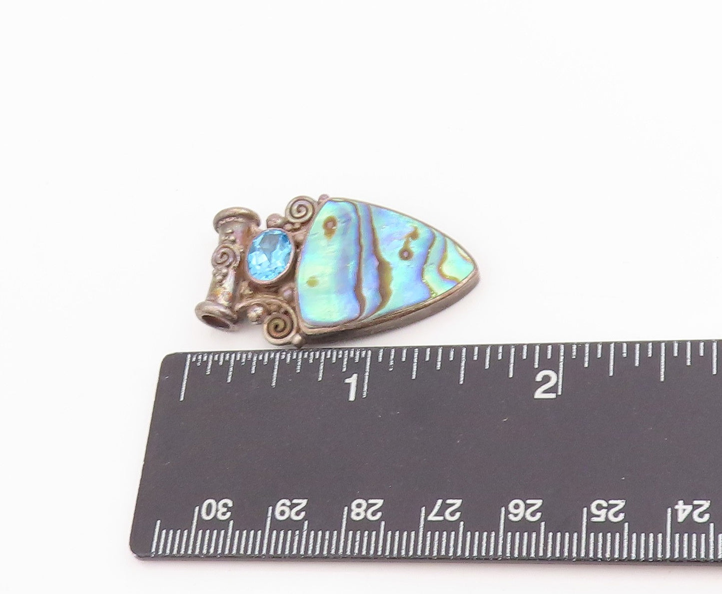 925 Sterling Silver Vintage Pendant SAJEN Abalone & Blue Topaz Swirls  PT25151