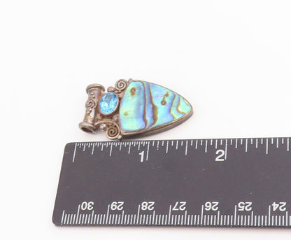 925 Sterling Silver Vintage Pendant SAJEN Abalone & Blue Topaz Swirls  PT25151
