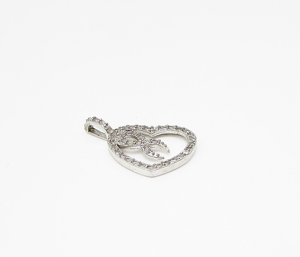 925 Sterling Silver  White Cubic Zirconia Love Heart Slider Pendant  PT2169