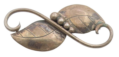 925 Sterling Silver Vintage Brooch Modernist Floral Leaf & Berry Pin  BP12045