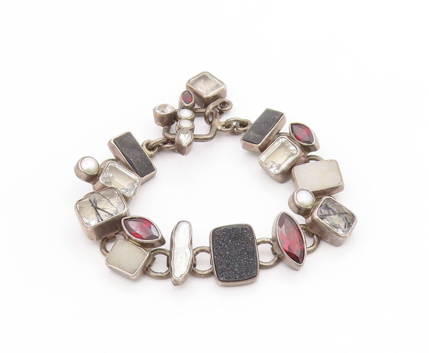 925 Sterling Silver Vintage Bracelet THE DREAMER Multi Gemstone Link  BT11677